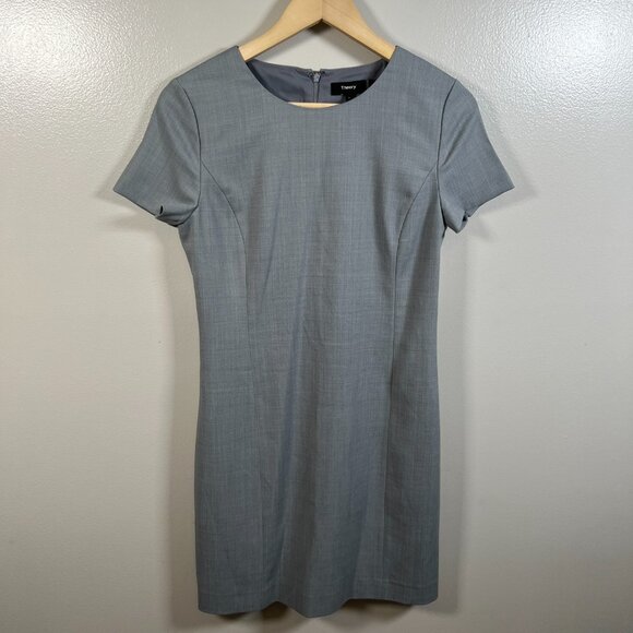 Theory Corti Sheath Dress Size 6 Gray Wool Career Work Office Minimal Interview - Picture 1 of 9